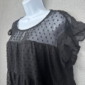 Whimsigoth Top Womens M Black Tiered Sheer Goth Flutter Sleeve Dark‎ Coquette